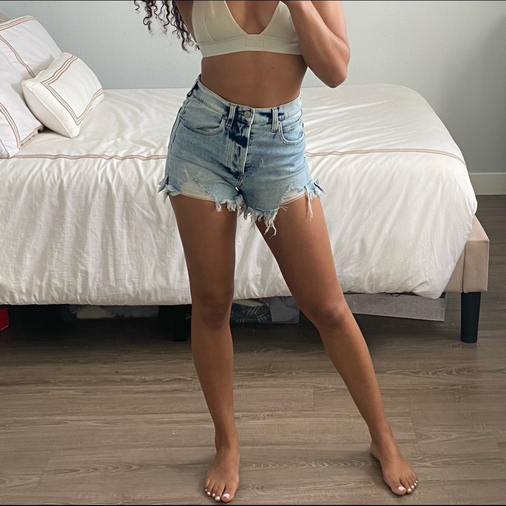 High waisted acid wash shorts